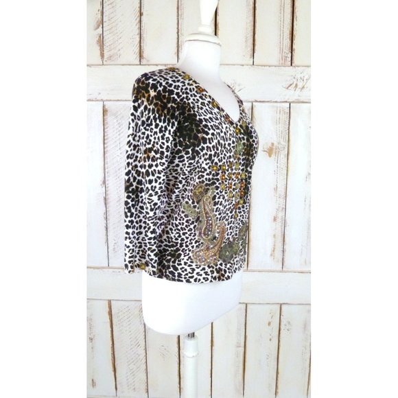 Beaded embellished leopard print vintage sweater - Picture 2 of 5